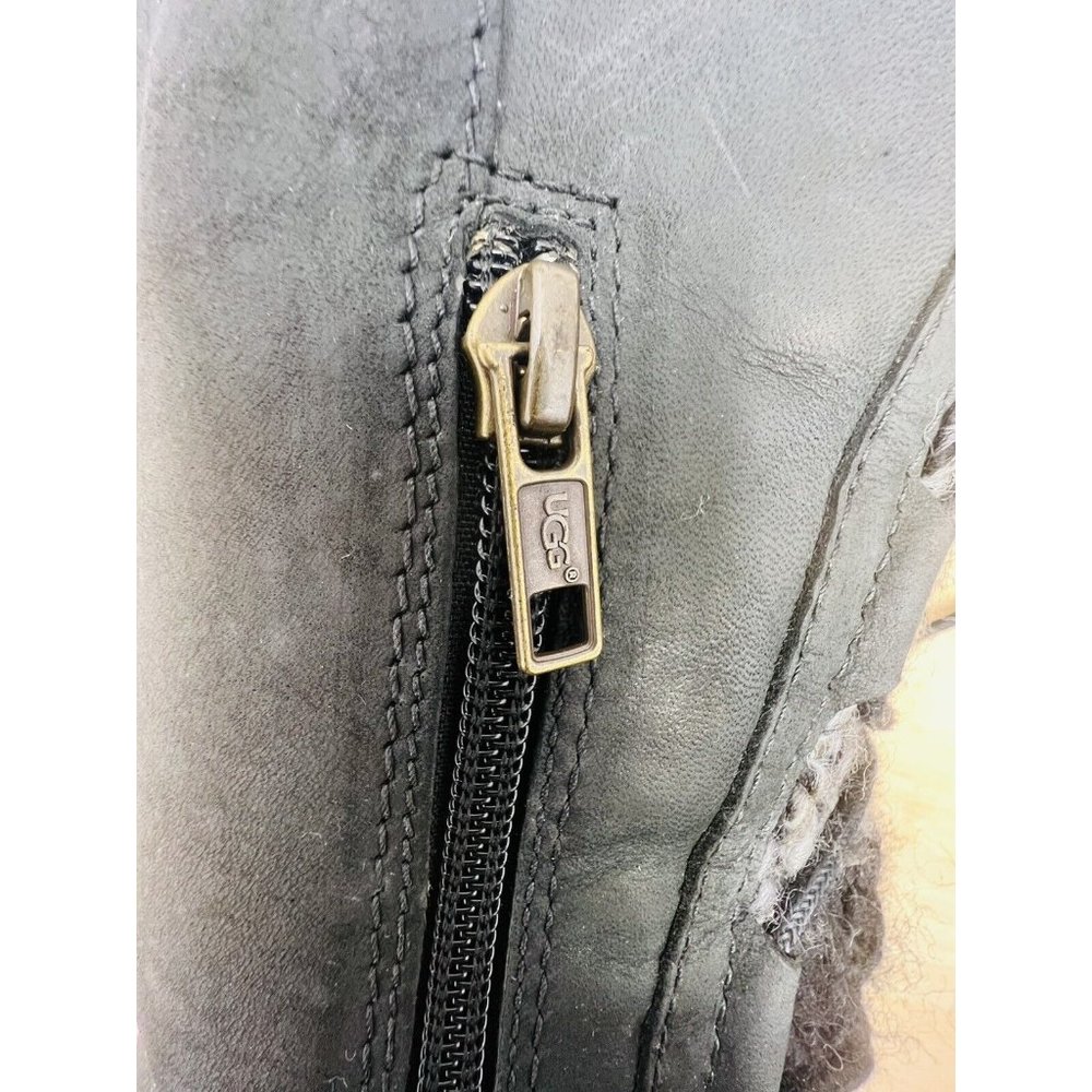 UGG Australia Skylar Wedge Boots Black Leather & Knit Lace/Zip Up Sz 9 2.5" Heel - Picture 10 of 10